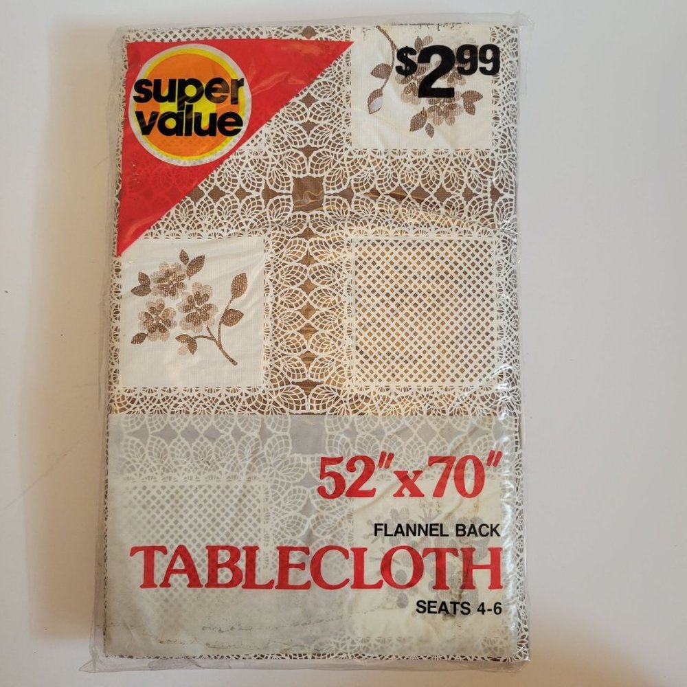 Super Value Flannel Back Tablecloth 52" X 70" Lace & Floral Design Seats 4-6 Bro